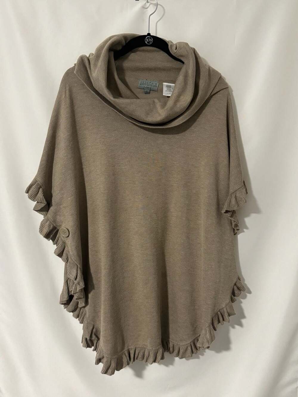 Joseph A. Cowl Neck Poncho Size 1X Taupe Ruffle Knit